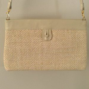 Vintage Jute and Leather Handbag
